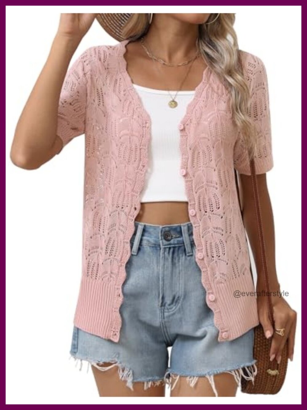 Zeagoo Women's Crochet Cardigan Short Sleeve Button Front Shrug Sweater